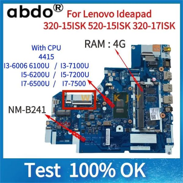 Материнская плата DG421 DG521 DG721 NMB241. Для Lenovo IdeaPad 32015ISK 32017ISK Matdon плата ноутбука. С I3 I5 I7 7th Gen CPU.4GBRAM 100% тест