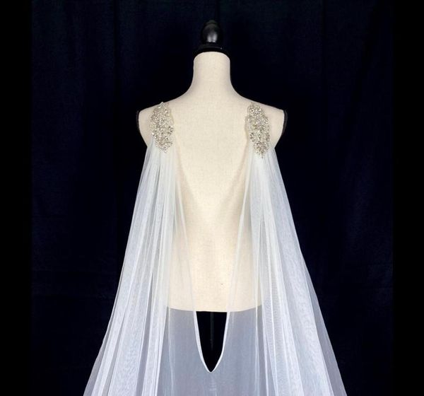 Brautschleier Elfenbein weißer Tüll Cape Hochzeit Schulter funkelnder Strassschwarzer Champagner glänzt Sternenzubehör für Brides7218215