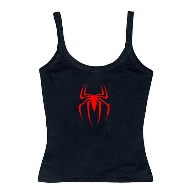 Frauen Tanks Camis Y2K Tanktop Sexy Frauen Sommer Camispunk Y2K Harajuku ärmellose Spinnendruck dichtem Tanktop Womens Street Kleidung Grafik Emo Girls J240409