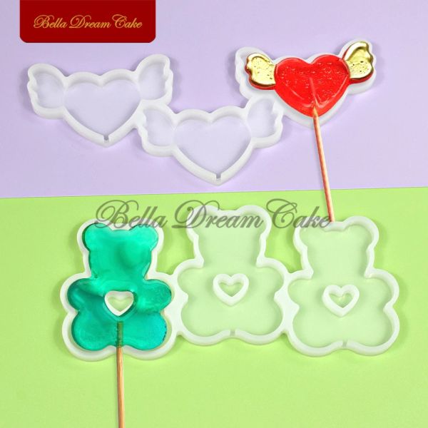 3D Rodada/coração/urso Lollipop Silicone Molde