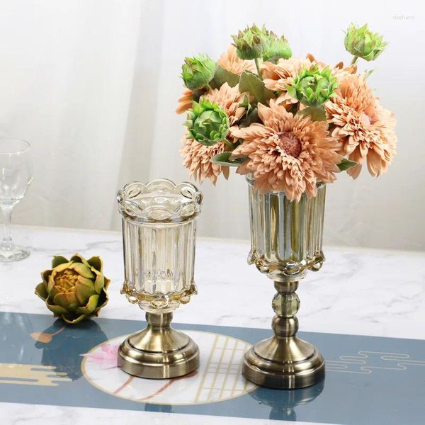 Vasen im europäischen Stil leichter Luxuskristallglas Vase Ornamente Mode Wohnzimmer Esstisch Blumenanordnung Set Home Decor