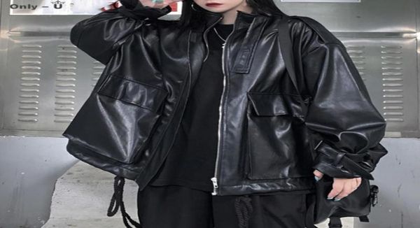 Jaqueta japonesa de couro coreano PU solto 2021 Autumn Longsleeeved Coat Women Women Punk Rock Jackets Tide Pocket Outwear Women0391293935