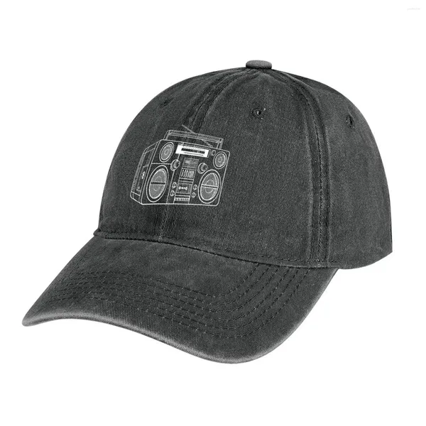 Berets Boombox / Analog Music (белые линии) Примечание: вам может потребоваться выбрать более темный продукт Color Cowboy Hat Vintage для мужчин Женщины