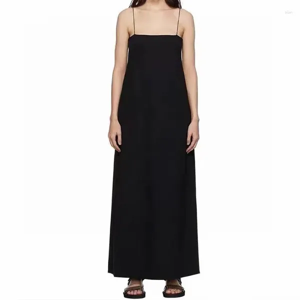 Abiti casual 2024 Eleganti e minimalisti Black Suscenere Long Dress Fashion Fashion Sexy Sleeveless Party Off spalla Maxi