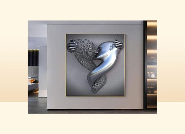 Gemälde Paare Metall Figur Statue Leinwand Malmale Nordic Love Kuss Poster und druckt sexy Körperwandkunst Bilder für Living Ro4996592