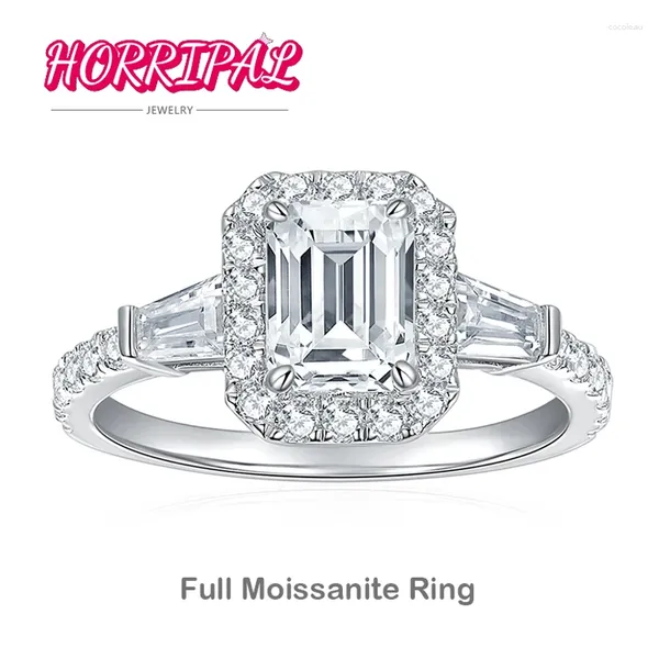 Clusterringe Horipal Emerald geschnitten d Farbe Moissanit Ring S925 Silber 18K Gold plattiert Ewiges Versprechen Hochzeit Engagement Gra