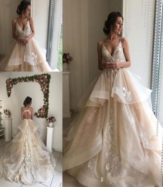 2019 новые шампанские цветочные свадебные платье