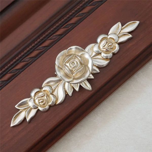 Gül Çiçek Dresser Çekirdek Antik Gümüş Dolap Düğümler Çekmece Tutamak Ülke Dolap Knob Rustik Mutfak Donanımı