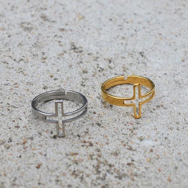 Rings de cluster Crença Jesus religiosa Cruz para homens homens Acessórios de aço inoxidável abrindo anel ajustável Jóias de jóias anilos presente