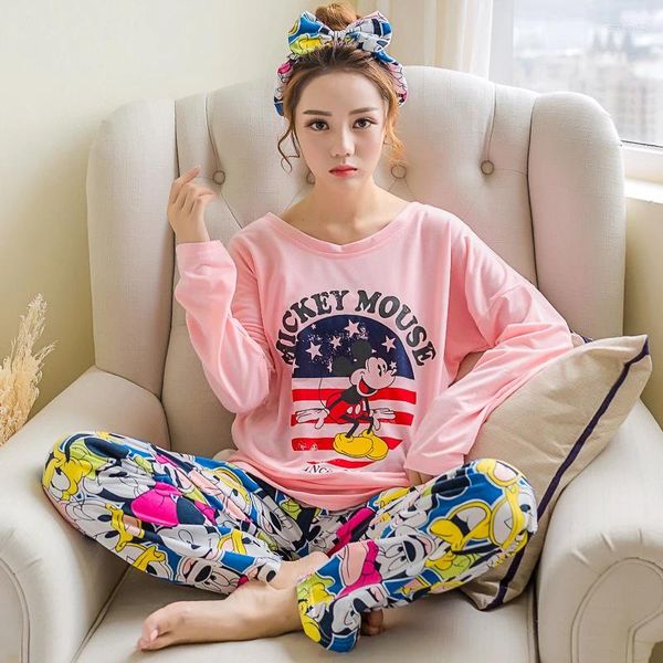 Abbigliamento per la casa di alta qualità Autumn Women Pigiamas Set a maniche lunghe Stampato Sleep abbigliamento rosa grande ragazza Pijamas Mujer Leisure Homewear