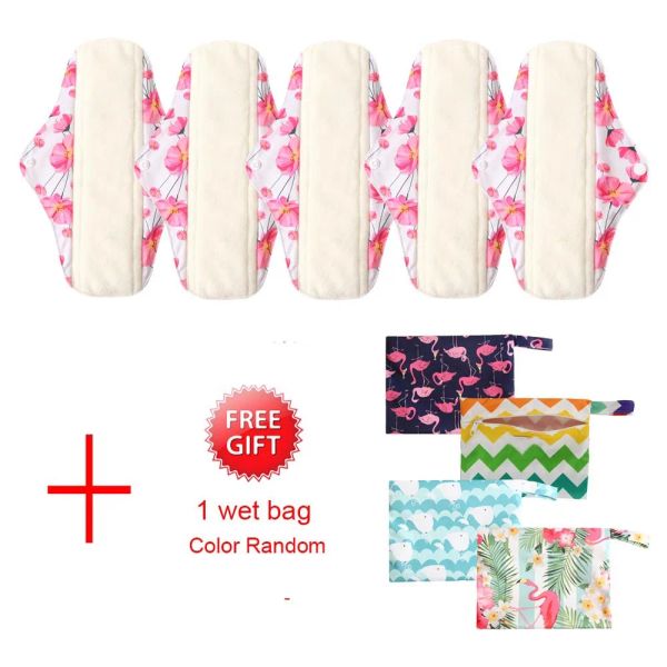 5pcs reutilizando Panty Flow Flow Pads menstruais de pano de bambu orgânico Tampões urinários incontinência sanitária com bolsa