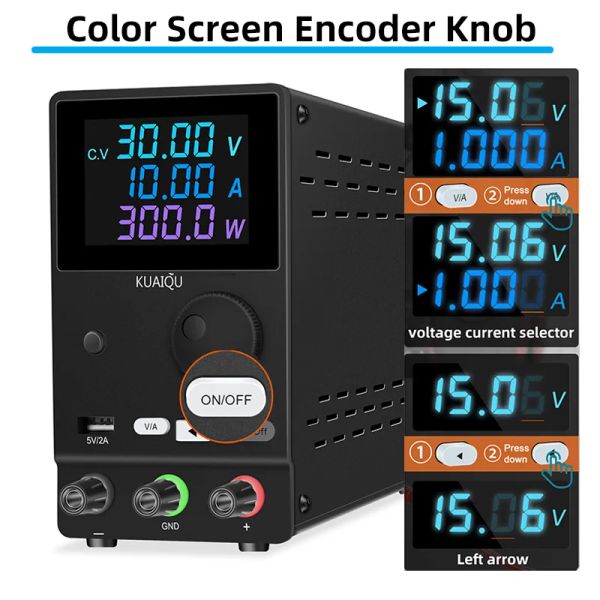 Kuaique En Yeni Renk Ekran DC Güç Kaynağı Enkoder düğmesi 4 dijital laboratuvar anahtarlama güç kaynağı araba anahtarı bakıcı