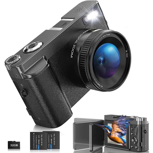 Bu 48MP otomatik odaklama vlog kamera demeti ile çarpıcı 4K fotoğraflar ve videolar çekin-32GB kart, 3 inçlik flip ekran ve sarsıntı dirençli tasarım içerir