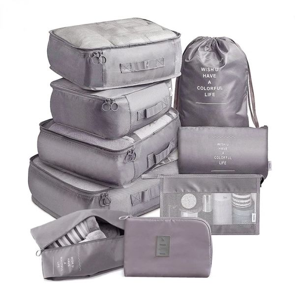 2024 9 Teile Set Travel Organizer Aufbewahrungstaschen Kofferverpackungsset Aufbewahrungskoffer tragbarer Gepäck Organizer Kleidung Schuh Tidy Beutel für