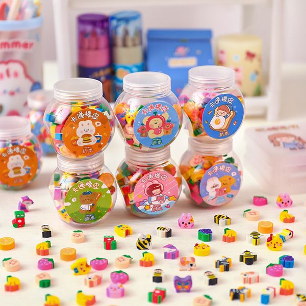 1/50pcs/conjunto de borracha fofa borracha criativa animal amadoras de lápis de frutas mini kawaii papelaria infantil material de aluno material