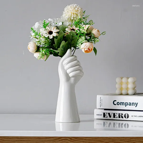 Vasen moderne Keramik weiße Hand Vase Nordic Home Office Art Body Dekor getrocknete Blumen Topf Blumenkomposition Wohnzimmer Ornamente