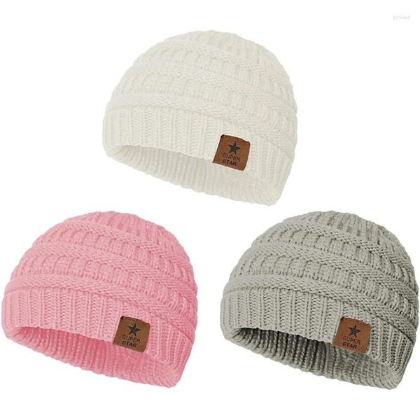 Berets -3PCs Kinder kleiner runder Hut plus Samt Herbst und Winter gestrickt Wollohrschutz warm