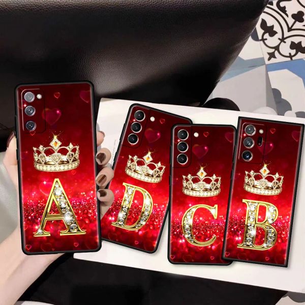 Custodia per Samsung Galaxy S20 S21 S22 S10 S8 S23 Plus Note S20 Ultra 10 Lite Black Soft Telefono Cover Tampa Red Diamonds Lettera