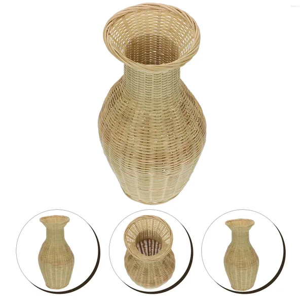 Вазы бамбука ваза плетение тканое пола растение горшок бутылка бутылка сололочная контейнер цветочный декор
