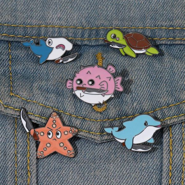 Marine Animal Series Pin Broche Medal Personalidade Medalha Personalidade Estrela Puffer Tartaruga Proteção de Baleia Proteção Animal Crachá