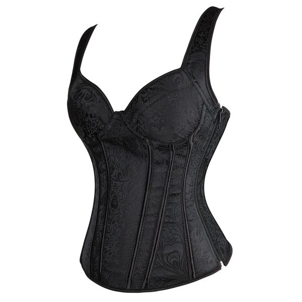 Corsetto da donna con cinghie corsetto overbusto nero plus size floreali jacquard corset con cerniera top top guscio guscio corset corset