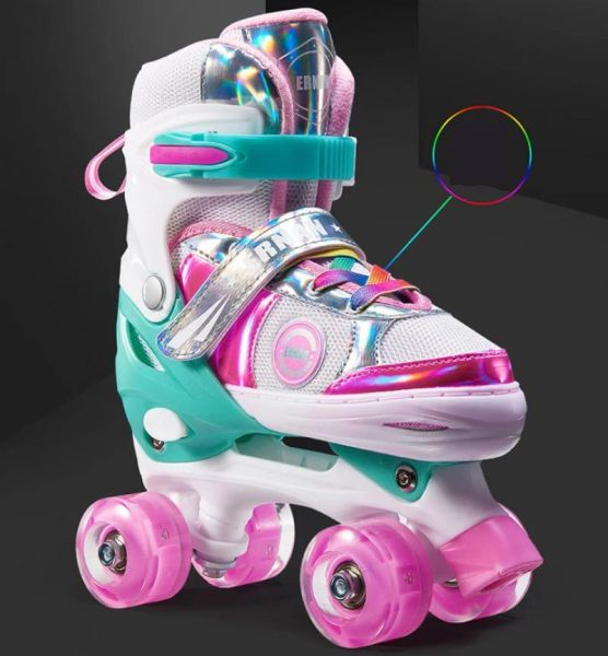 Flash Skates Infantil Crianças Roller Patins PVC PVC Double Skates Rollo de roda Sapatos de patins embutidos Sapatos de rodas roxas ajustáveis