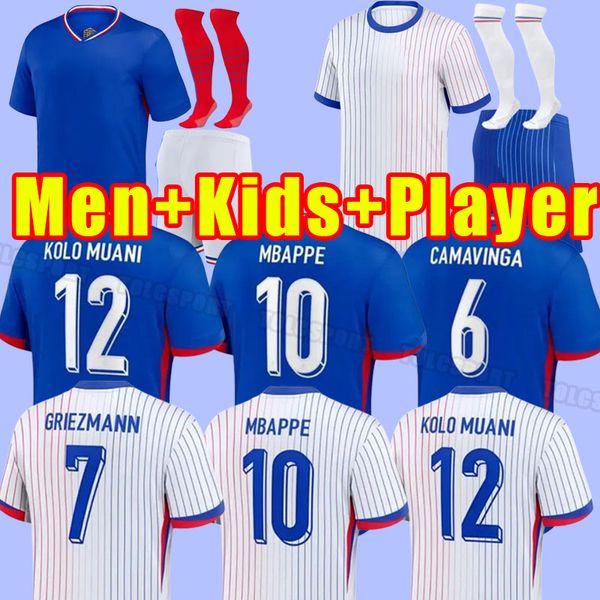 2024 Maillots de calcio Maglie da calcio francese 2025 Benzema Mbappe Griezmann Pogba 24 25 Francia Kimpembe Fekir Kante Shirt Men Fas Childre
