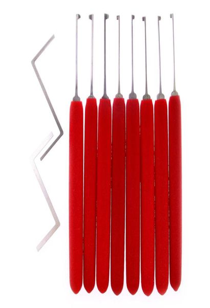 10pcs Huk Kaba Lock Picks Strumenti di blocco Struttura Set di blocco con due chiavi di tensione forniture di fabbro RED Handle7154777