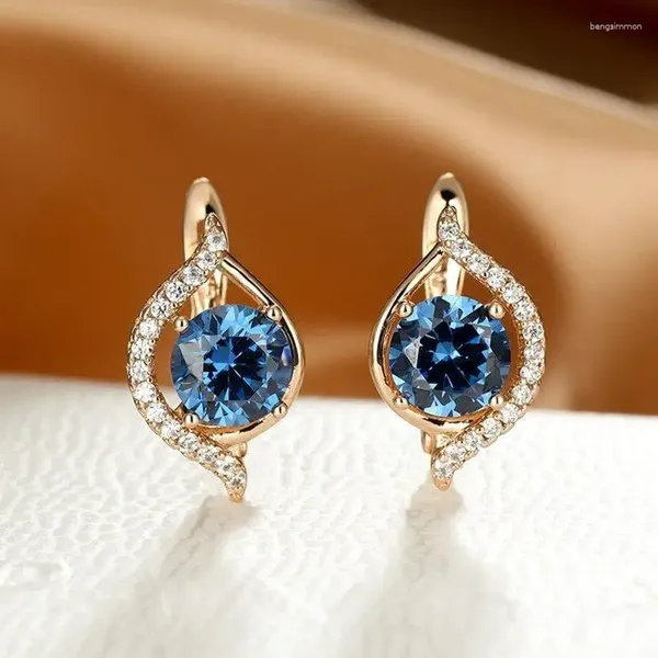 Dangle Ohrringe Vintage Gold Farbe Marquise Form Clip für Frauen Grüne weiße Sapphire Blue Stone Hochzeit Jubiläumsgeschenk