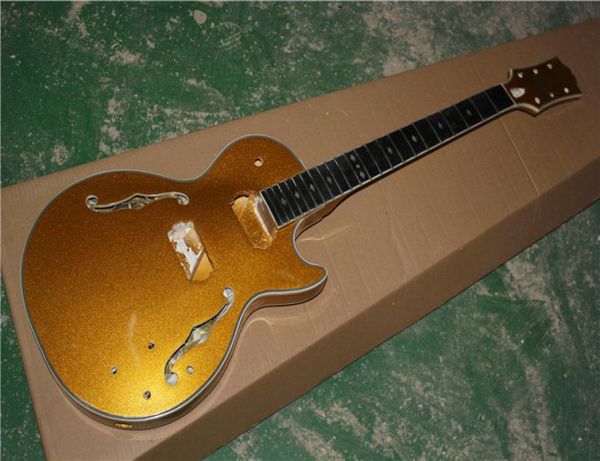 Fabrik Custom SemiHlow Gold E -Gitarren -Kit -Parts mit weißem BindingDiy Semifished Guitar - Customized9327117