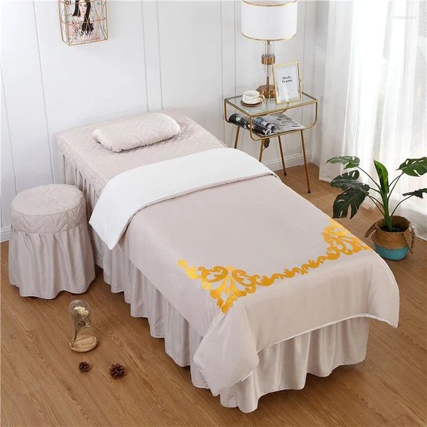 Defina a cama Bordado de cor sólida personalizada 4-6pcs Salão de beleza Salão de cama Salia de massagem Spa Pounhores de colcha de edreca #s
