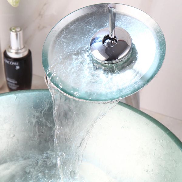 Monite Silver Oval Washbasin Washbasin Sottopiola per lavaggio Vanity Vanity Temped Glass Basin Deink Set Set Brass Faucet