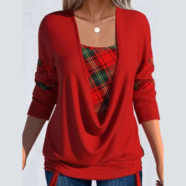 Women Herbst Winter Winter Casual Long Sleeve V-Ausschnitt Strick String-String-T-Shirt für Festival Christmas Plus Size 2-Stück Kleidung Tops 240329