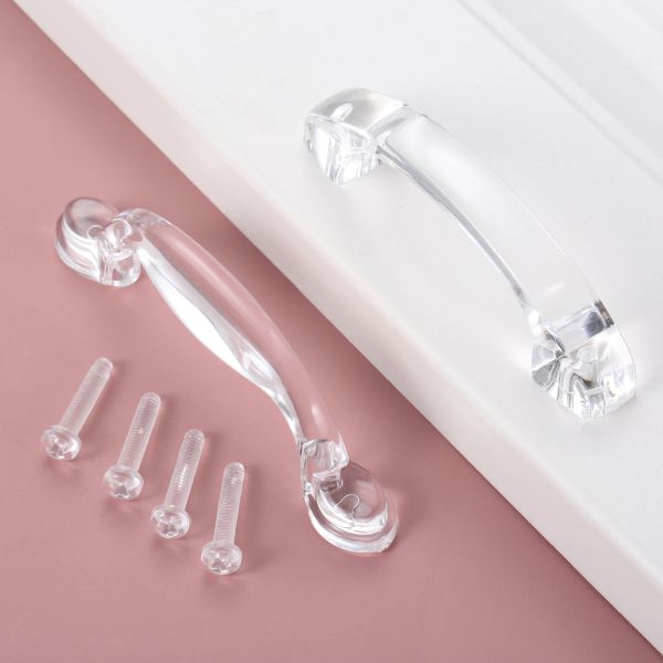 5pcs Clear acrílico manípulo + parafusos transparentes Cristal Pull Knob 82mm/95mm para jóias gaveta de gabinete de decoração de caixa de vinhos de caixa de jóias