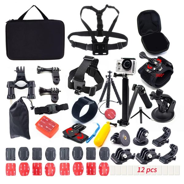 Câmeras montagens para acessórios da GoPro definido para Go Pro Hero 10 9 8 7 Kit preto 3 vias de selfie stick para Axnen dij eken h9r xiaomi yi eva caso