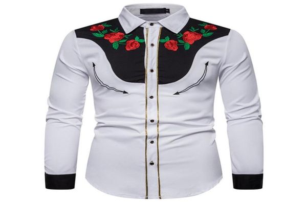 Целая стильная западная ковбойская повседневная рубашка мужская дизайнерская вышивка Slim Fit Casual с длинным рукавом мужская свадебная рубашка для MA8939047