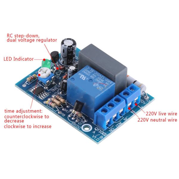 AC 220V Timer Relay Delay Delay Switch Eingang/Ausgangsverzögerungsverzögerung Ausschaltmodul Einstellbar 0-10s 10 min 10H 100 min Timing Ausschalten der Platine