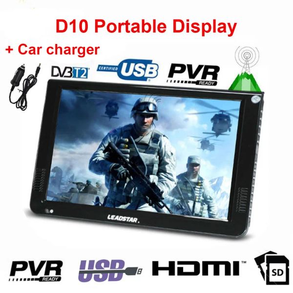 Chargers Leadstar D10 LED TV 10,2 дюйма портативного дисплея Digital Player DVBT2 ATSC Portable TV USB -карта HDMIC -совместимое автомобильное зарядное устройство
