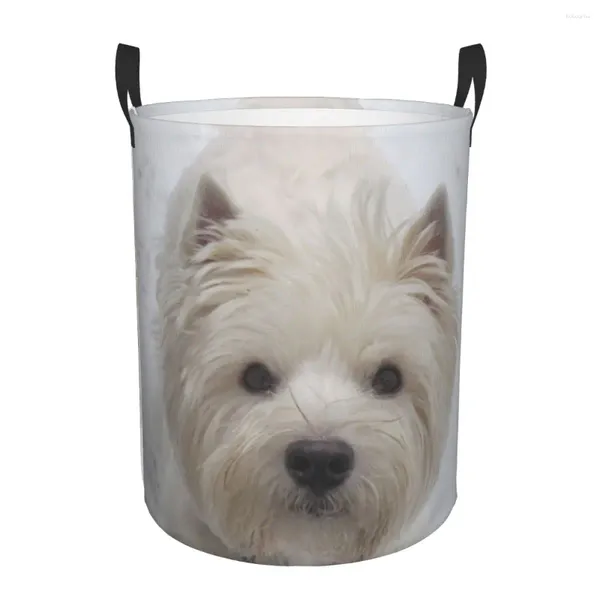 Bolsas de lavanderia fofa cão westie cão cesto grande cesto de armazenamento oeste de terrier branco térmico de filhote de filhote de brinquedo Organizador para berçário