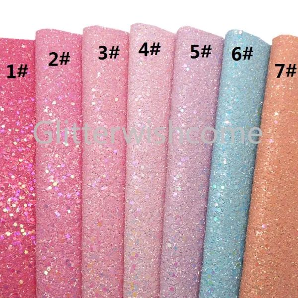 Cores pastel Glitter Glitter Faux VinyL Fabric com lençóis de couro de feltro Glitter para brincos BOWS DIY 21X29CM GM856-Q004