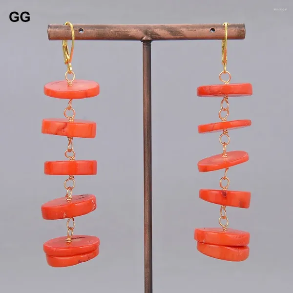 Dangle Ohrringe Guaiguai Schmuck natürliche freie Scheibe Orange Space Korallen Hebel Rücken handgefertigte Trendy für Frauen