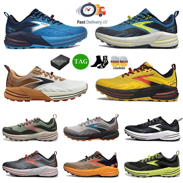 Модная оригинальная Og Brook Cascadia 16 Men Trainers Trainers Hyperion Brooks Дизайнер кроссовок запустить 9 черных туфлей тенниса желтые спортивные спортивные кроссовки Dhgate Women