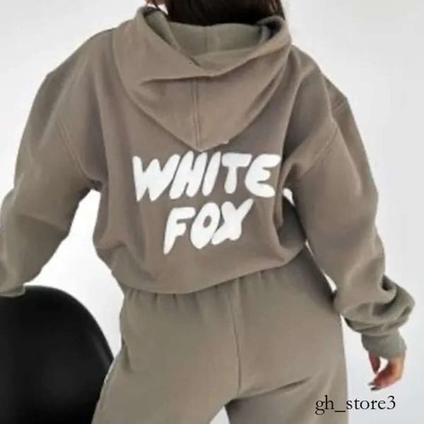 Fox Hoodie Sweatshirts Wf-Women Womens Hoodies Buchstabe Druck 2 Stück Outfits Fox Cowl Hals Langes schwarzes weißes Ärmel Sweatshirt und Hosen Set Tracksanzug 460