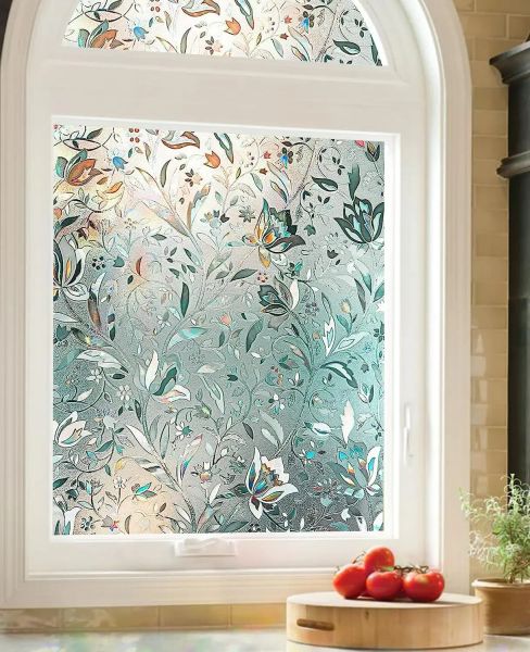 Tulpe Blumenmuster Privatsphäre Fenster Film 3D undurchsichtig gefrostet statischer Klingelglas dekoratives Aufkleber Selbstkleber für UV -Blockier