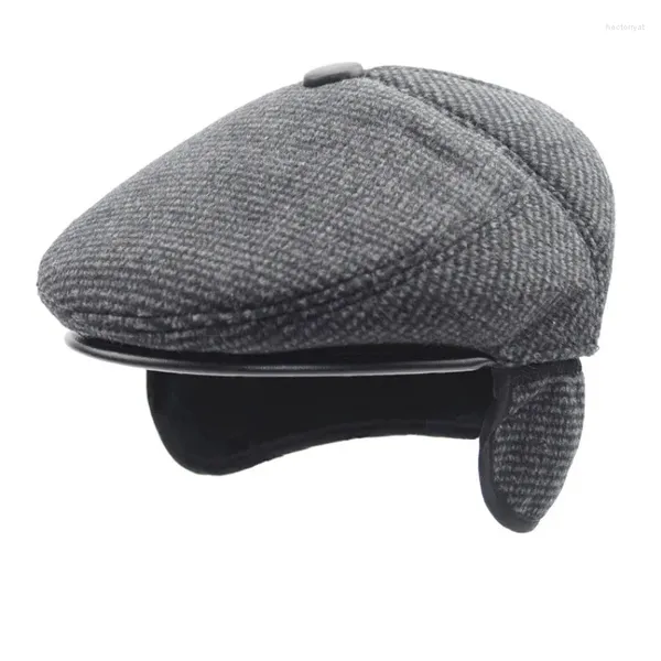 Beralar Moda Orta Yaşlı Yaşlı Şapkalar Erkek Sonbahar ve Kış Kapağı İleri Şapka Sıcak Kulak Koruması Visörler