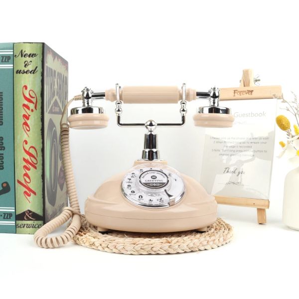 Nova chegada Vintage Golden Bronze Voice Recording Telefone Livro de visitas Rotary Teclado Livro de Convidado Audio Telefone Antigo Telefone