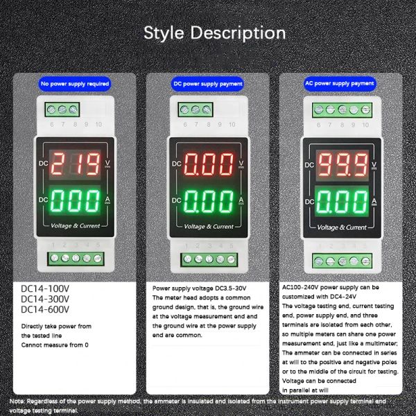 DIN RAIL Typ DC Digitalanzeige 100V Voltmeter 20A Amperemeter 50A Digital integriertes Meter 1000 V