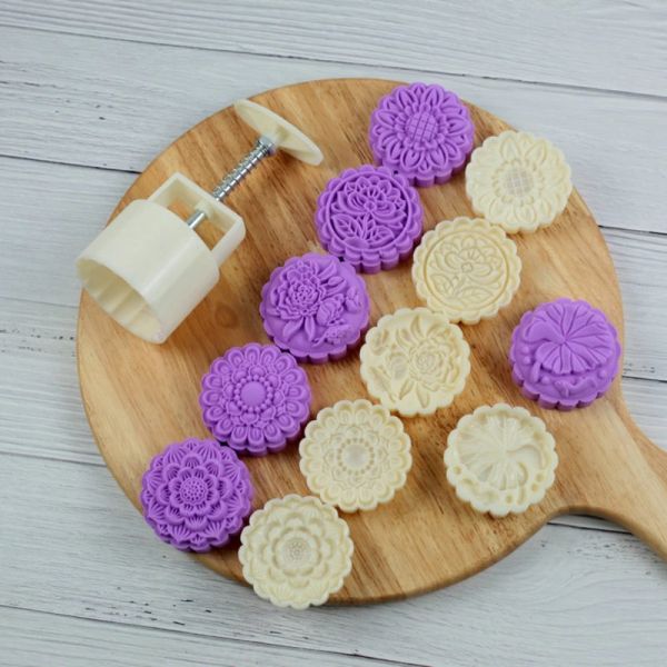 Molde de mola de lua de plástico 100g 3d carimbo de flor de biscoito de bolo de biscoito molde para mão pressão xx9b
