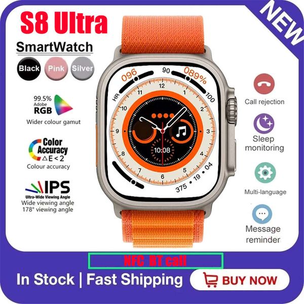 Novo smartwatch S8 S8 Ultra Max com uma tela grande de 49 mm, parafusos genuínos e fivela