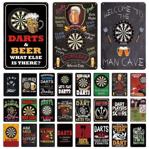 Poster retrò Darts Birre Wall Plaque Firma Vintage Piatto Vintage Tenere Calma Play Dart Arched Theme Atusiasts Room Man Decorazioni Cave